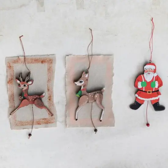 Hello Honey&reg; 5.5" Wood & Recycled Paper Santa Pull Ornament {3}