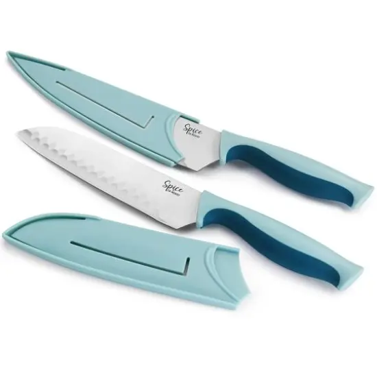 Spice by Tia Mowry Savory Saffron Blue & Pink 10 Piece Knife and Cutting Board Cutlery Set {7}