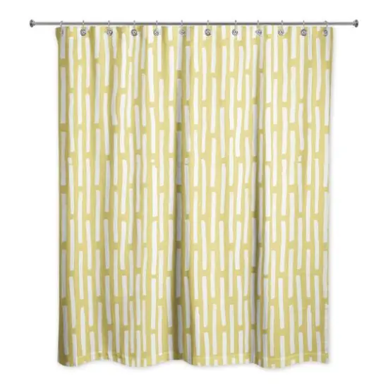 74" Hand Drawn Lines Shower Curtain Yellow and White {1}
