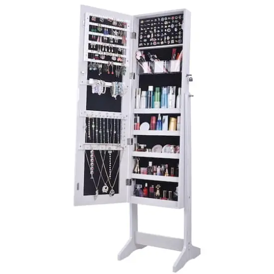 Noble White Frameless Mirrored Jewelry Armoire {3}