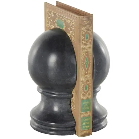7" Black Marble Globe Sleek Orb Decorative Bookends, 2ct. {5}