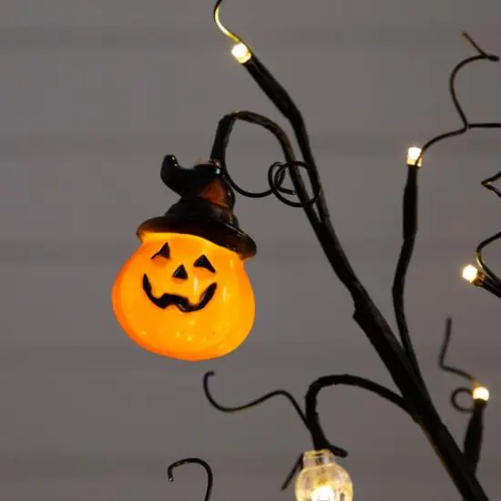 3ft. Pre-Lit Artificial Halloween Pumpkins and Skulls Ornament Tree with 48 Warm White LED Lights {7}