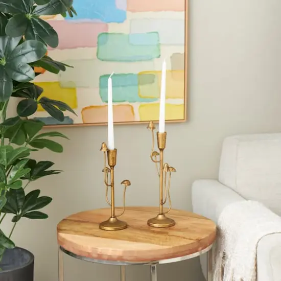Gold Metal Abstract Mushroom Inspired Candle Holder Set {7}