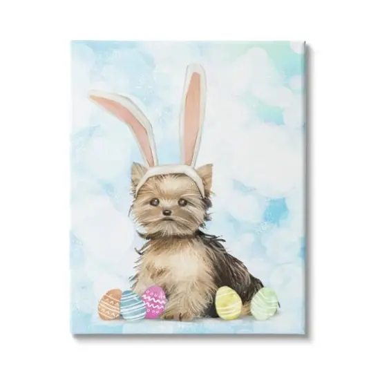 Stupell Industries Easter Yorkie Puppy Bunny Ears Patterned Eggs Canvas Wall Art {1}