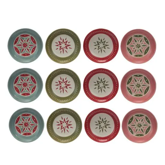 Hello Honey&reg; 5" Hand-Painted Holiday Star Wax Relief Round Stoneware Plate Set {1}