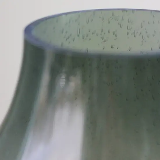 8" Storm Gray Bubble Glass Pillar Candle Holder with Wooden Base {4}