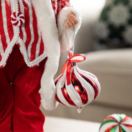 Glitzhome&reg; 18"H Faux Fur Christmas Peppermint Santa Figurine {7}