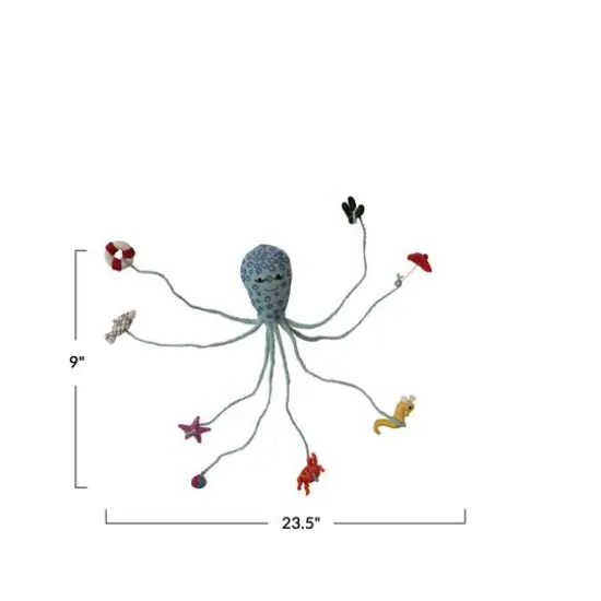 Hello Honey 23" Multicolor Handmade Wool Felt & Wire Octopus with Sea Creatures & Toys {7}