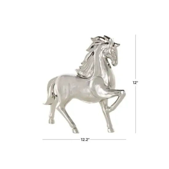 12" Ceramic Prancing Horse Sculpture Silver {4}