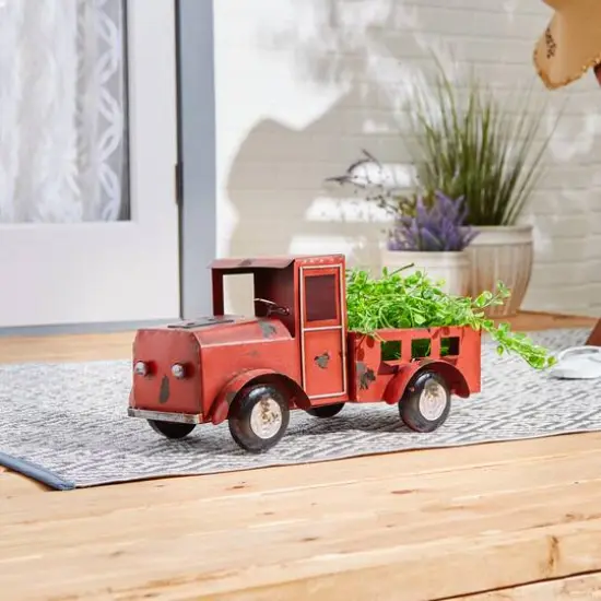 16" Red Truck Solar Light Planter {6}