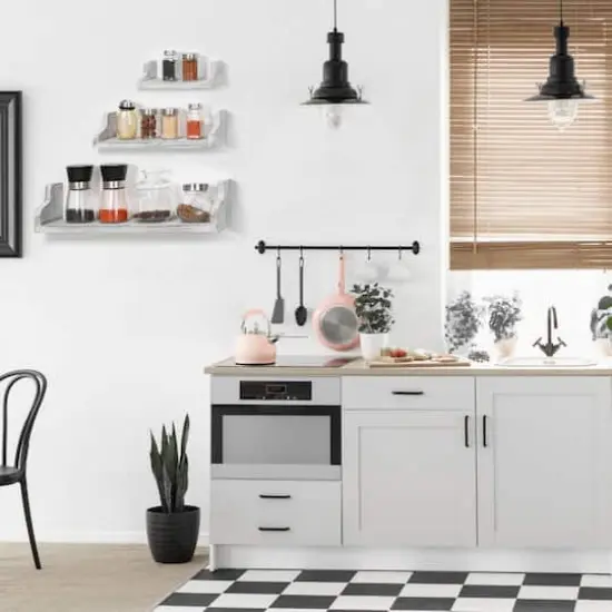 NEX&trade; Pale Gray Rustic Wood Floating Shelves Set with Metal Brackets {7}