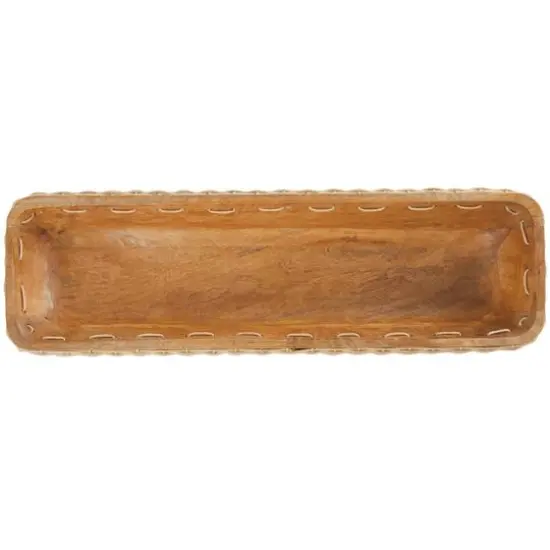 24.5" Brown Handmade Wooden Tray with Woven Seagrass Accent {8}
