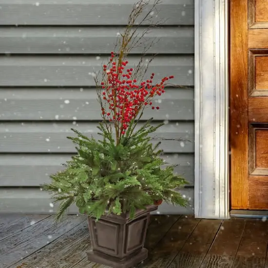 4ft. Green & Red LED Evergreen & Berry Arrangement in Urn {3}