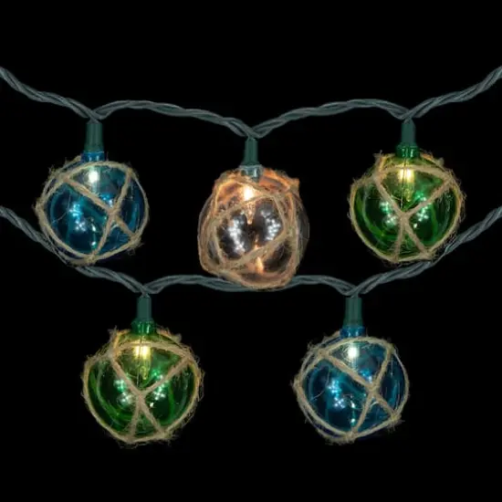 10ct. Natural Jute Wrapped Multicolor Ball String Lights with Green Wire {3}
