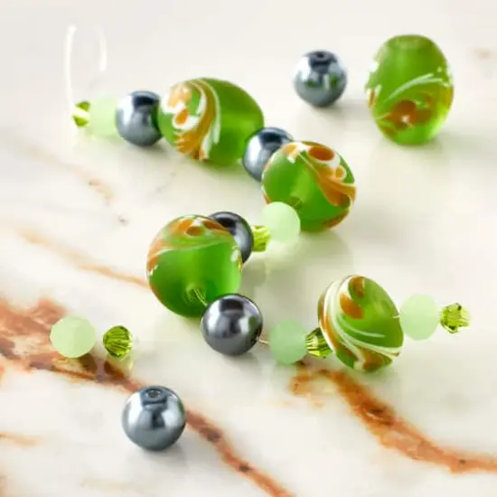 Green Lampwork Glass Swirl Rondelle & Oval Beads by Bead Landing&trade; {3}