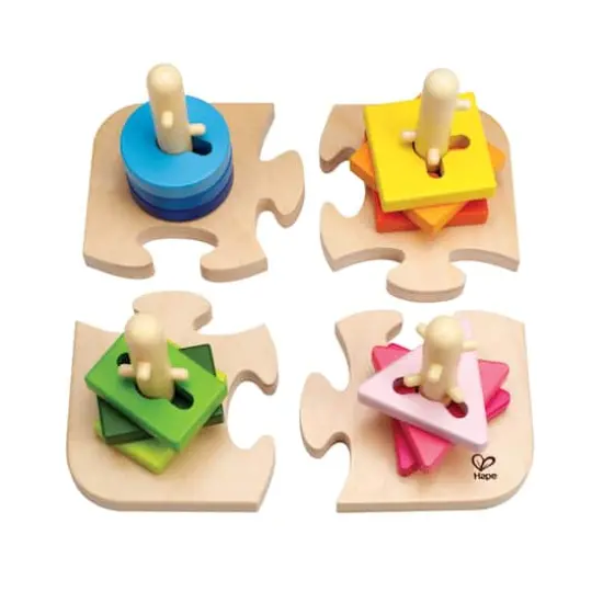 Hape Wooden Toddler Stacking Shape Peg Puzzle {1}