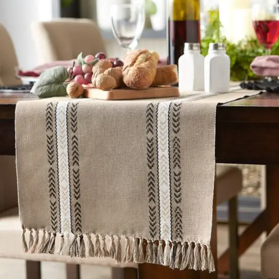 DII&reg; 108" Dobby Striped Fringe Ribbed Table Runner Dobby Stone {7}