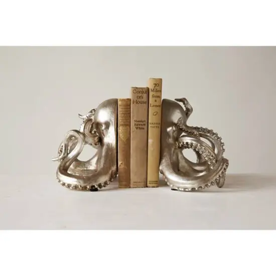 Hello Honey&reg; Silver Octopus Shaped Bookends Set {3}
