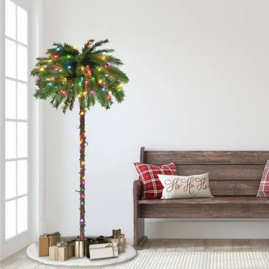 6ft. Pre-Lit Palm Artificial Christmas Tree, Dual Color LED Lights {3}