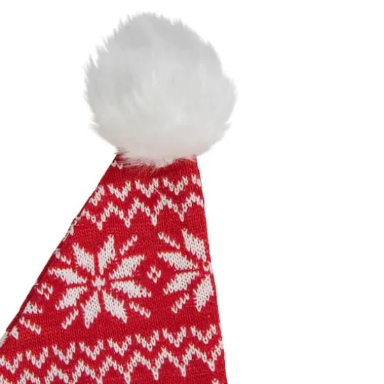 17" Red & White Nordic Snowflake Striped Santa Hat with Pom Pom {4}