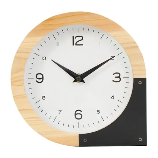 8" Light Brown Wood Round Abstract Clock {4}