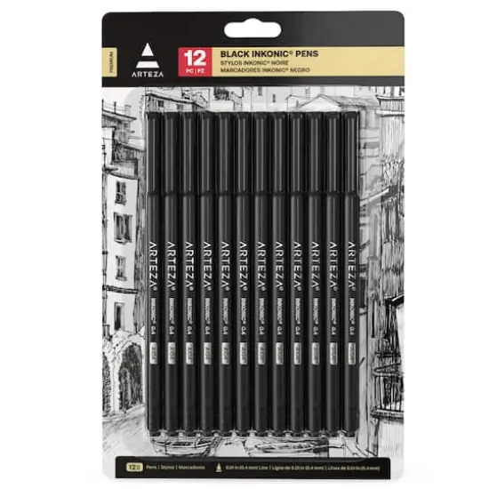 Arteza&reg; Inkonic&reg; 0.4mm Black Fineliner Pens, 12ct. {1}