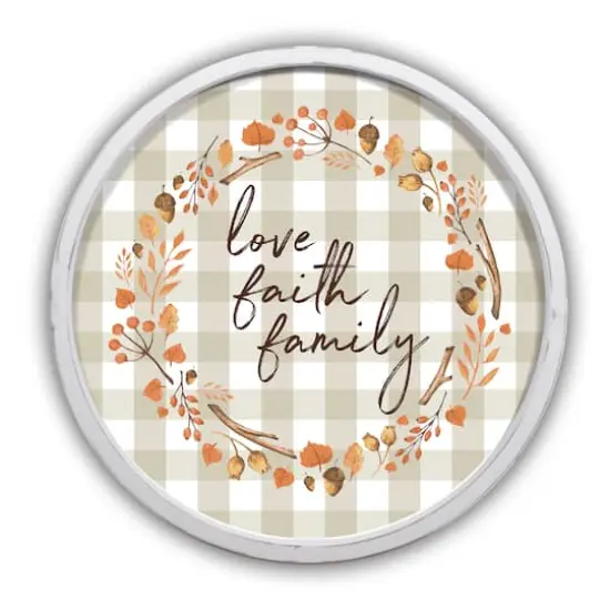 Love Faith Family Script 20" x 20" Round White Framed Print {1}