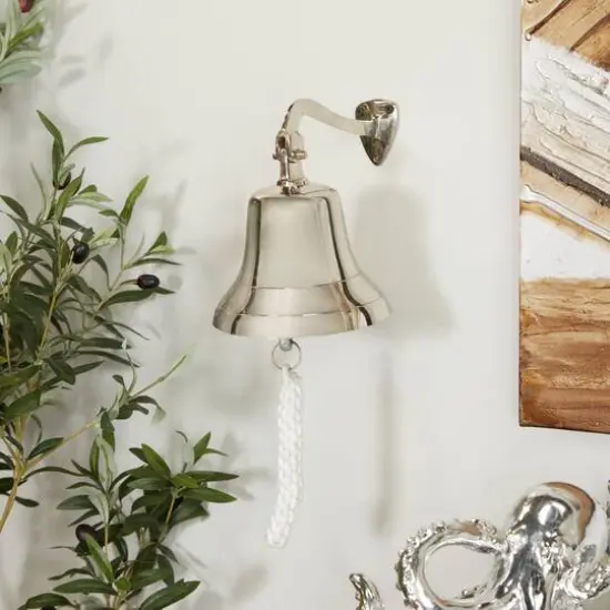 7.5" Silver Nautical Bell Wall Accent with Rope Pull {7}