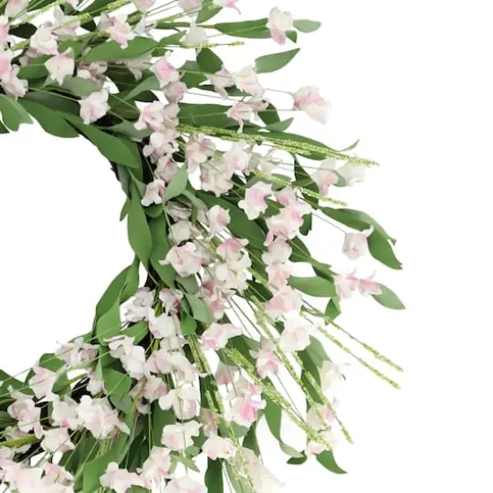 24" Artificial Pea Blossom Floral White Spring Wreath {4}