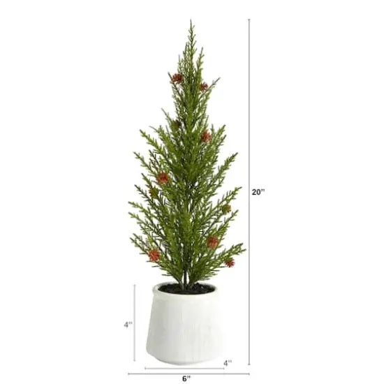 20" Cedar Pine with Pinecones Artificial Christmas Tree in Decorative Planter {3}