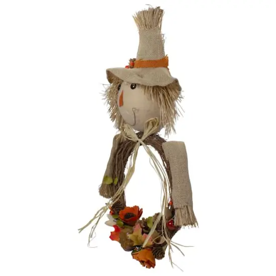 20" Tan & Orange Fall Harvest Scarecrow Wreath Wall Decor {4}