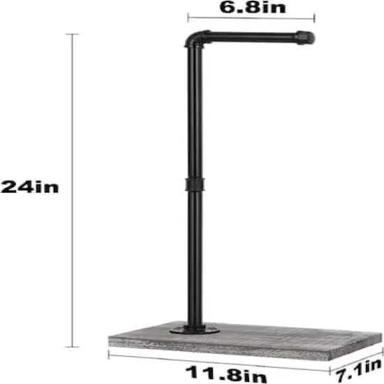 NEX&trade; Freestanding Iron Pipe Toilet Paper Holder with Solid Wood Base Gray white {4}