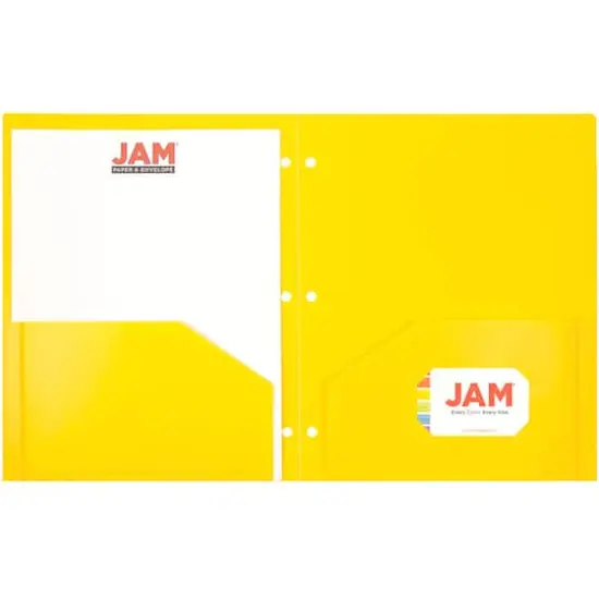 JAM Paper 3-Hole Heavy Duty Plastic Pocket Folder, 6ct. Yellow {5}