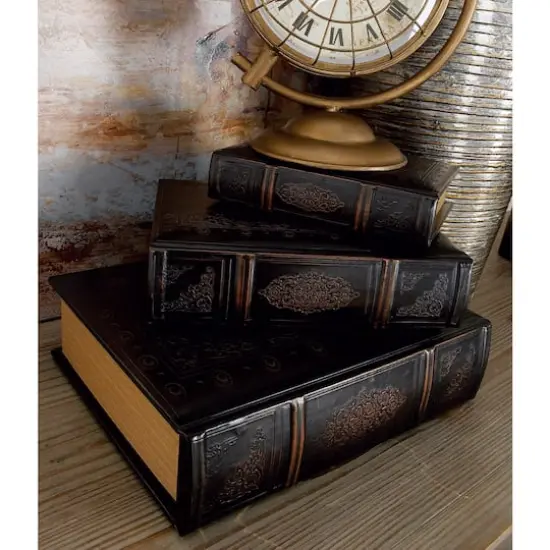Dark Brown Wood Traditional Book Box Set {3}