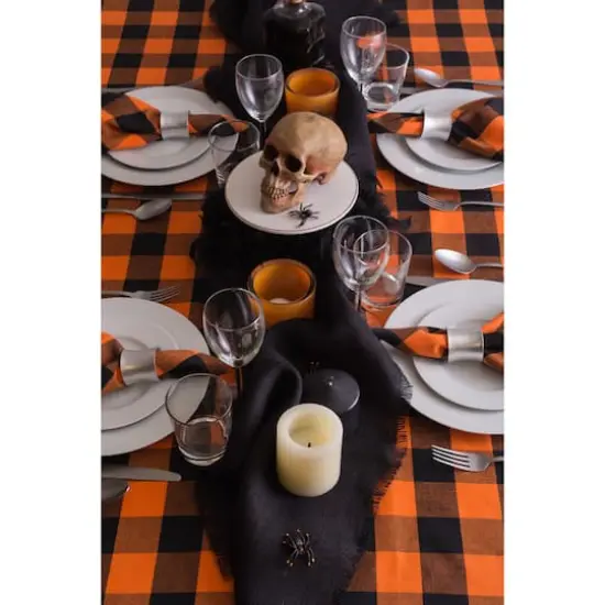 DII&reg; 70" Buffalo Check Round Tablecloth Orange and Black {6}