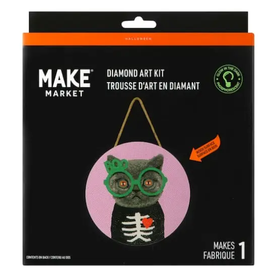 8" Boo Cat Round Wood Plaque Diamond Art Kit by Make Market&reg; {1}