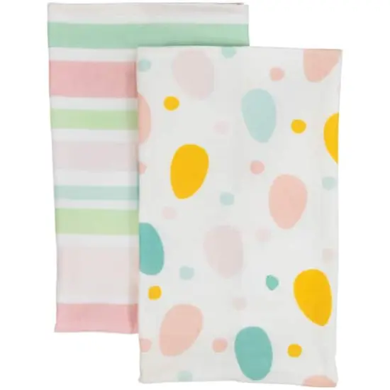 26" Pastel Stripes & Eggs Easter Kitchen Tea Towel Set {1}