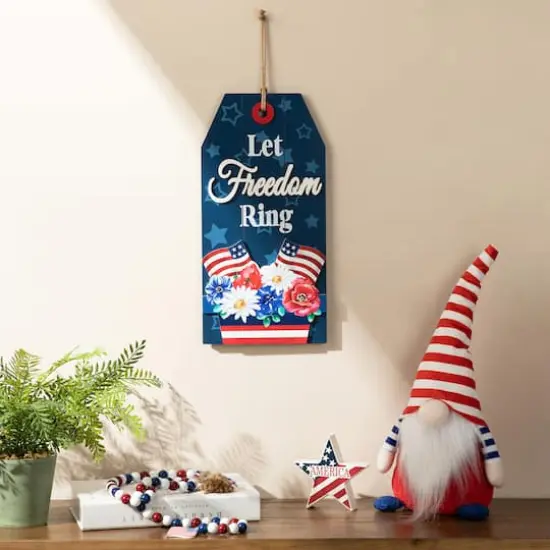 Glitzhome&reg; 15.75" Let Freedom Ring Sign Door Hanger {3}