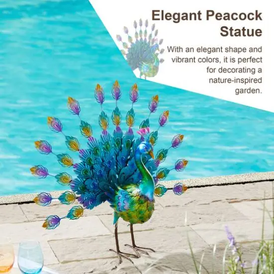 Glitzhome&reg; 28.75" Metal Tail Spread Peacock Garden Statue with Stakes {6}