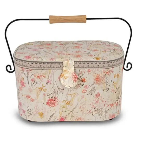 Dritz&reg; Neutral Floral Large Oval Sewing Basket With Metal Handle {3}