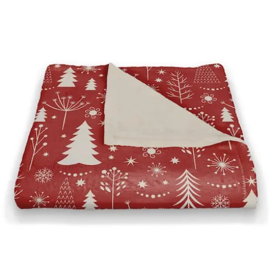 Red Winter Tree Pattern Coral Fleece Blanket {3}