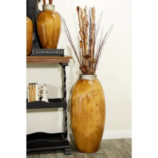 30" Brown Ceramic Rustic Vase {3}
