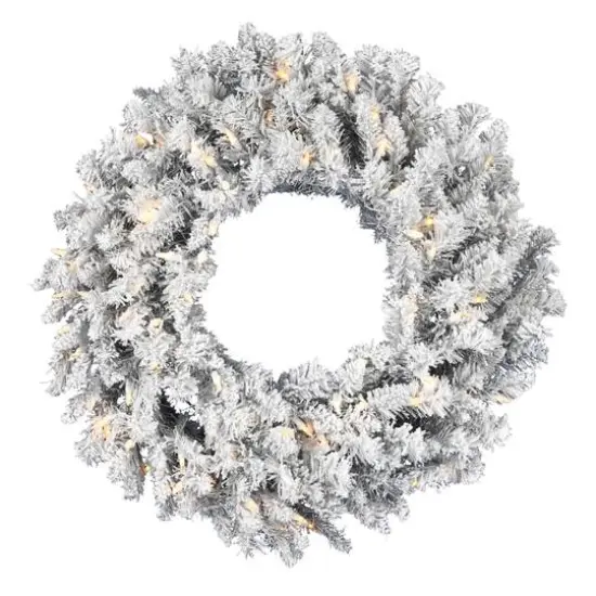 24" Pre-Lit Frosted Silver Artificial Christmas Wreath, Warm White Dura-lit LED Lights {1}