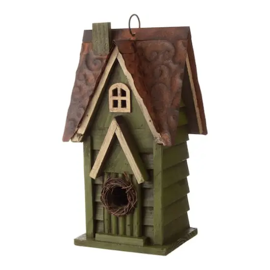 Glitzhome&reg; Tall Distressed Green Wood Bird House {1}