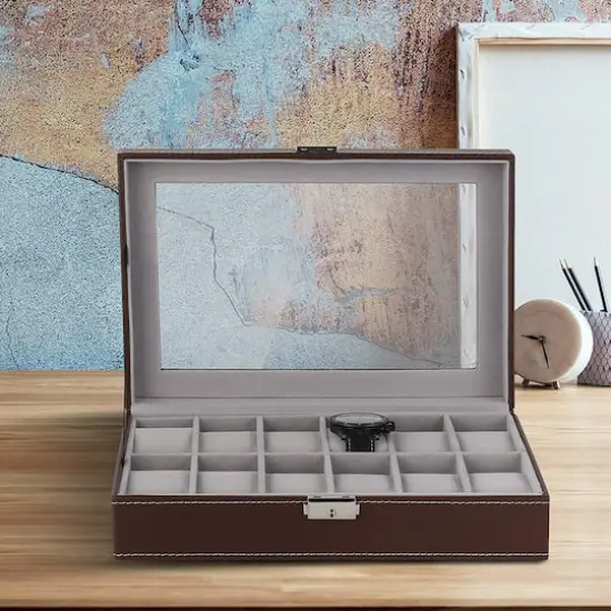 Pecan Brown Dozen Leather Watch Box {4}