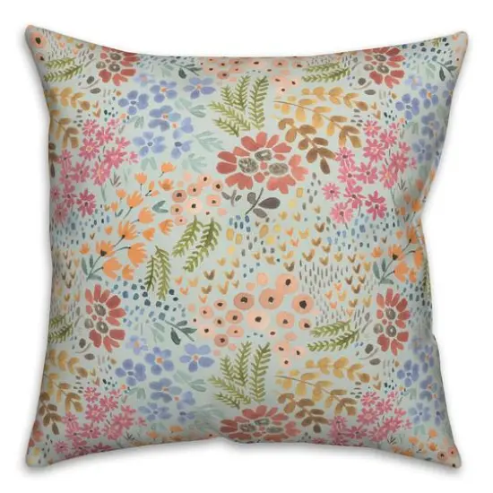 Wild Flower Floral Square Throw Pillow Blue {1}