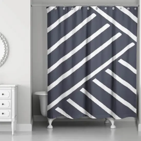 Herringbone Shower Curtain Navy {1}