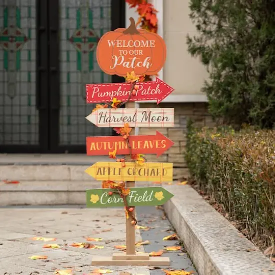 Glitzhome&reg; 42.5" Fall Wooden Pumpkin Patch Porch Sign {3}
