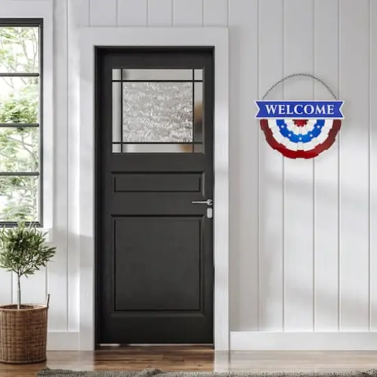 19.25" Americana Welcome Metal Wall Sign with Bunting {3}