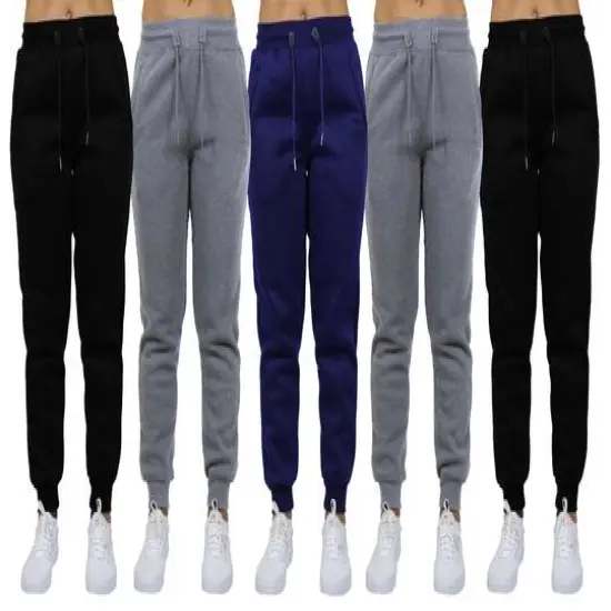 Galaxy by Harvic Women's Relaxed Fit Fleece-Lined Jogger Sweatpants 5 Pack Black/Heather Gray/Navy/Heather Gray/Black {1}
